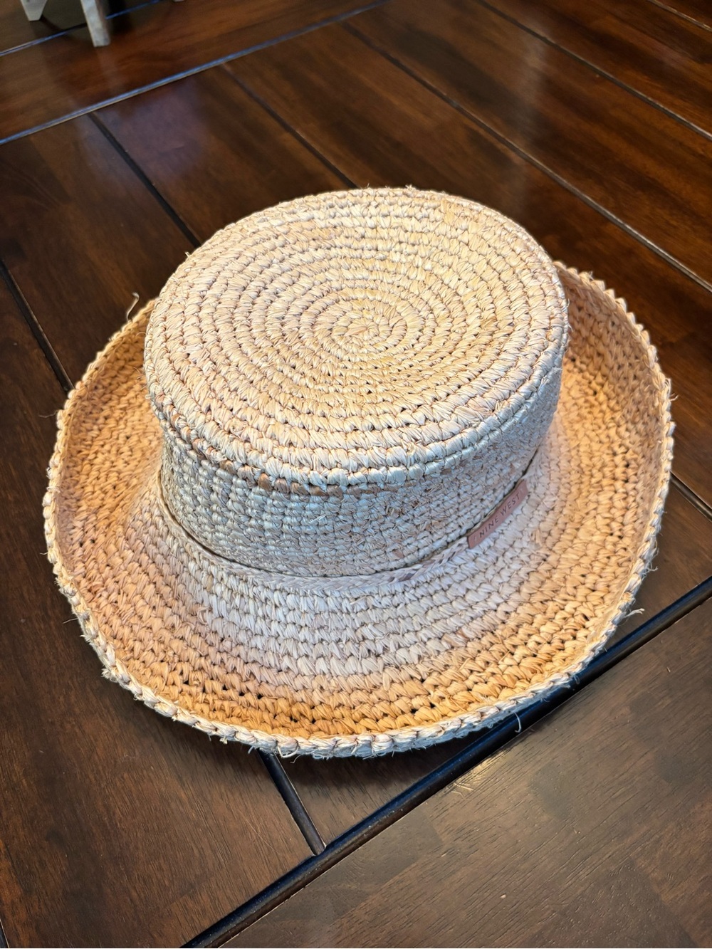 Nine West Natural Raffia Woven Straw Sun Hat with Flexible Bucket Brim One Size